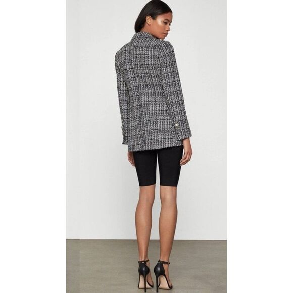 bcbg maxazria Black White Silver Metallic Tweed Long Sleeve Blazer Jacket Small - Picture 4 of 8